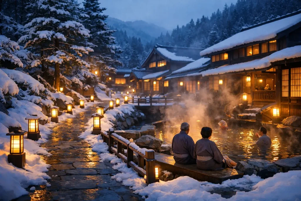 Japão no inverno: luzes e onsen com conforto